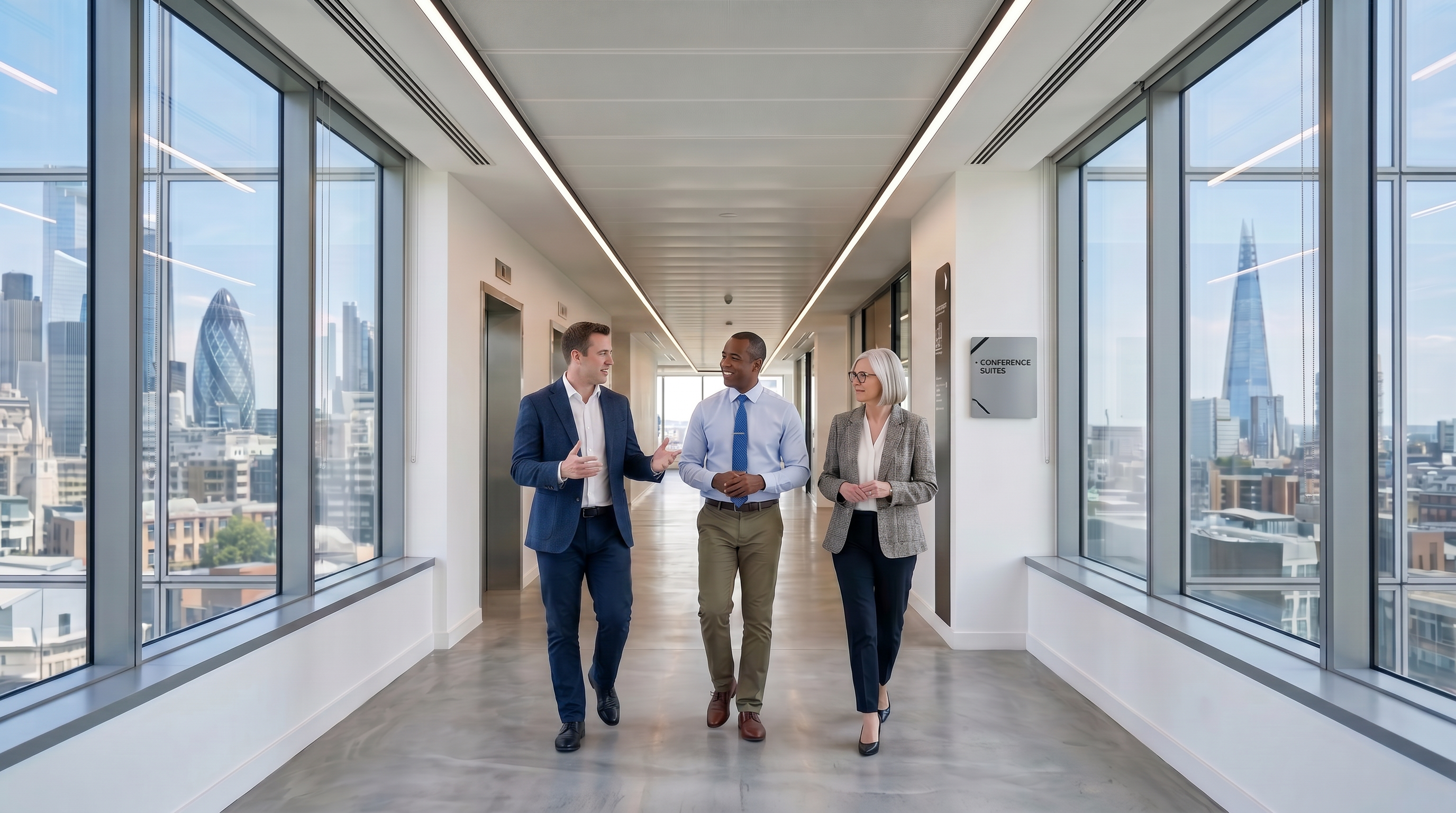 A modern office hallway